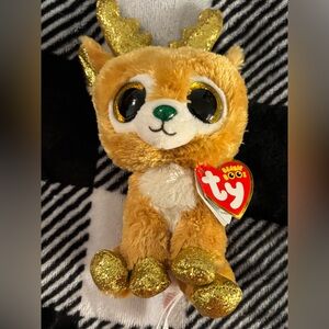 Ty Beanie Boos Glitzy Reindeer with Gold and White Accents NWT